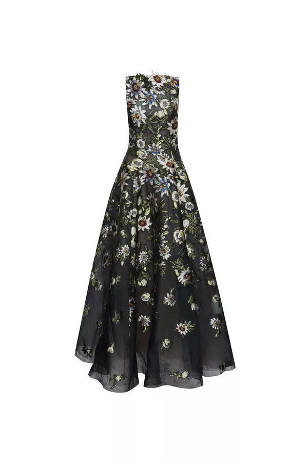 slim fit dress slacks Oscar de la Renta Abstract Butterfly Faille Dress  Runway Catalog