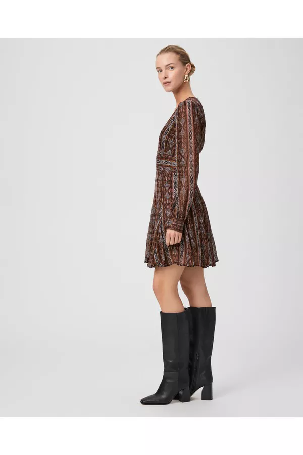 paige bucatini mini dress Bucatini Print Long Sleeve Silk Blend Dress (Women)