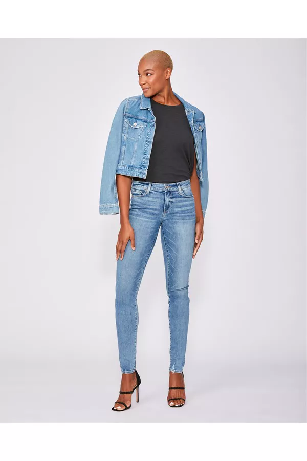 PAIGE Women's Transcend High Rise Ultra Skinny Jean - Classic Blue Wash, Extra Long Inseam, Super Soft Stretch Denim