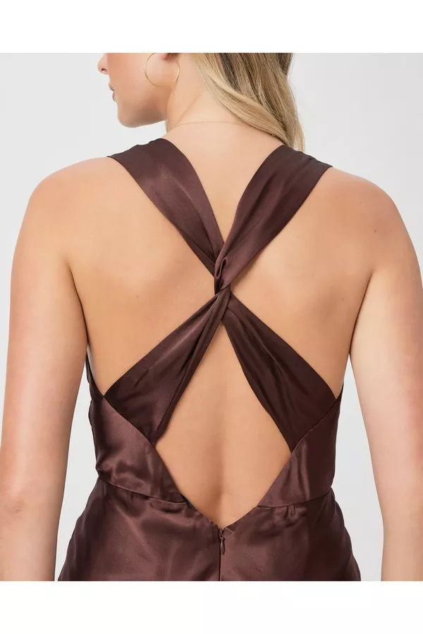 paige marcel midi dress PAIGE Marcel Dress - Rum Raisin Silk Satin