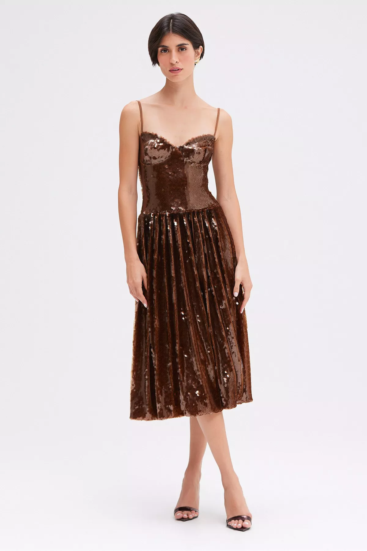 brown sequin midi dress Warm Emotions Brown Sequin Checked Midi Dress, Brown  XL