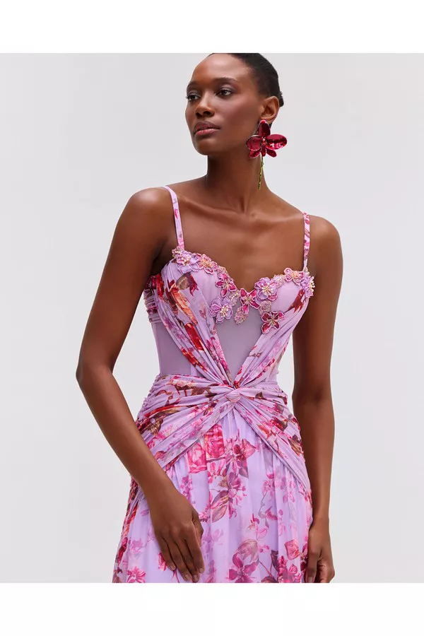 SALE★Bustier Petales Pompoms F38【追跡・関税込み】 Floral Haze Bustier Maxi Dress by PatBO at THE MILE