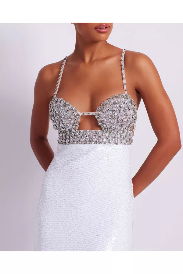 patbo beaded dress PatBO HAND BEADED Stretch Tulle Midi DRESS main image 1