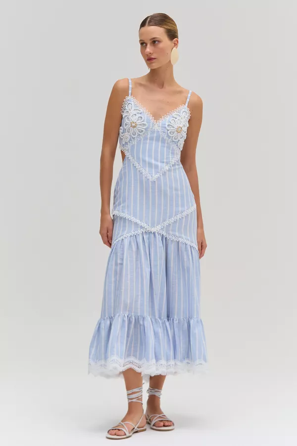 Marine Linen Cut Out Midi Dress by PatBO at THE MILE Marine Linen Cut Out Midi Dress by PatBO at THE MILE