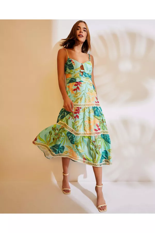 Tropicalia Jute Trim Midi Dress by PatBO at THE MILE