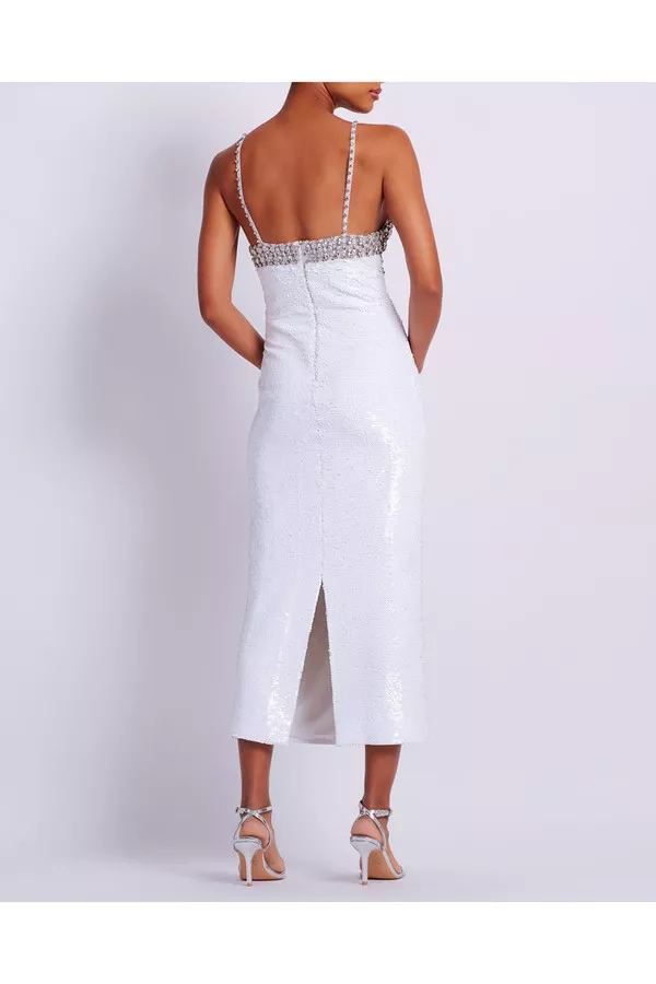 Hand-Beaded Sequin Midi Dress by PatBO at THE MILE