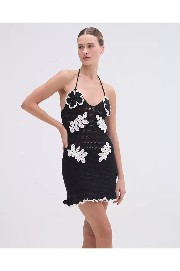 patbo flower crochet mini dress PATBO + Camila Coelho stretch-jersey and crochet mini dress
