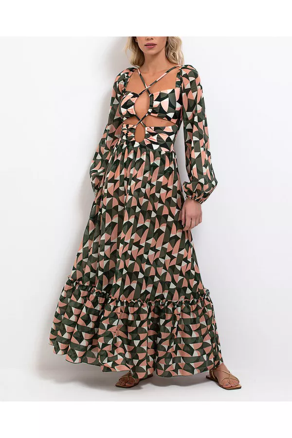 patbo long sleeve dress Patbo Lurex Long Sleeve Cut-Out Gown