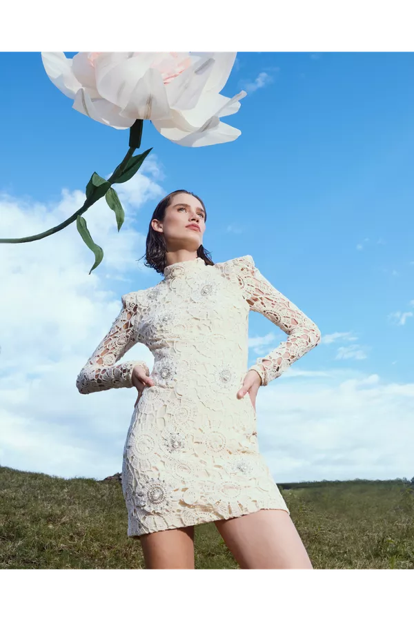 patbo flower crochet mini dress Beaded Crochet Open Back Mini Dress by PatBO at THE MILE