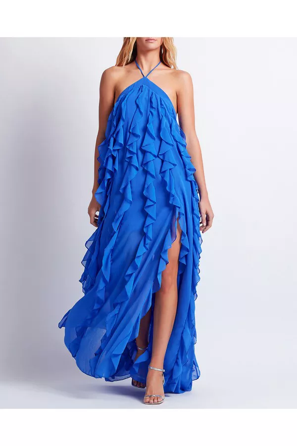 Ruffle Halterneck Maxi Dress by PatBO at THE MILE