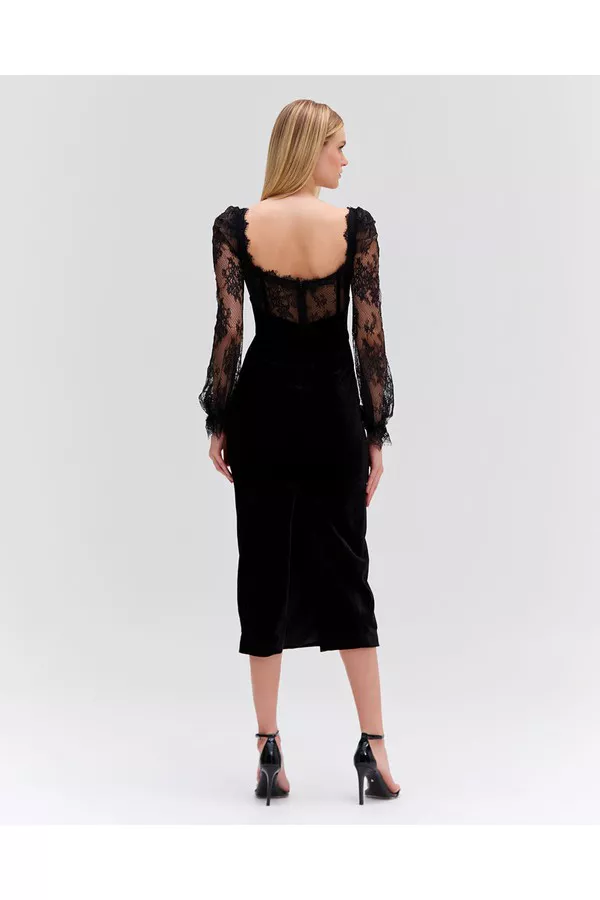 Lace And Velvet Midi Dress by PatBO at THE MILE