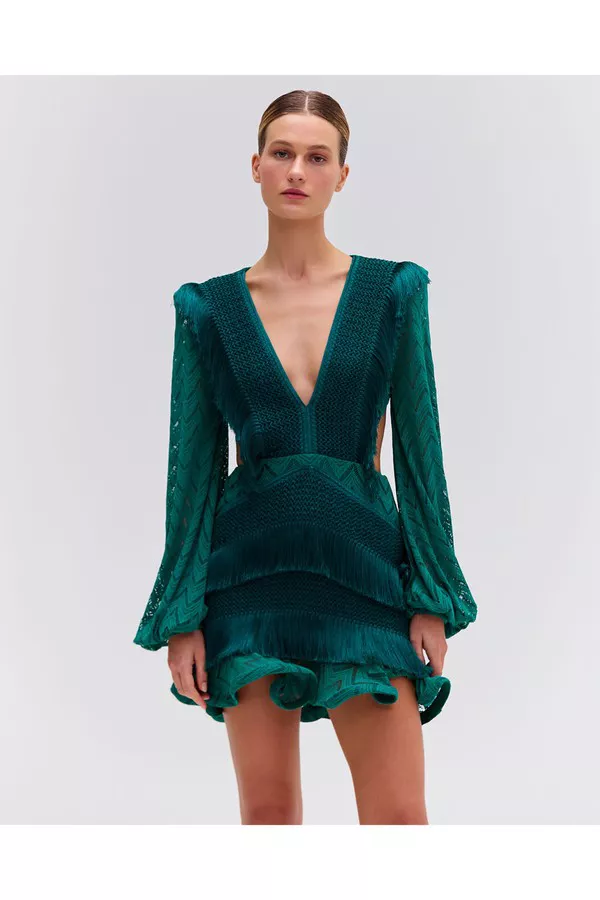 Fringe Cutout Mini Dress by PatBO at THE MILE
