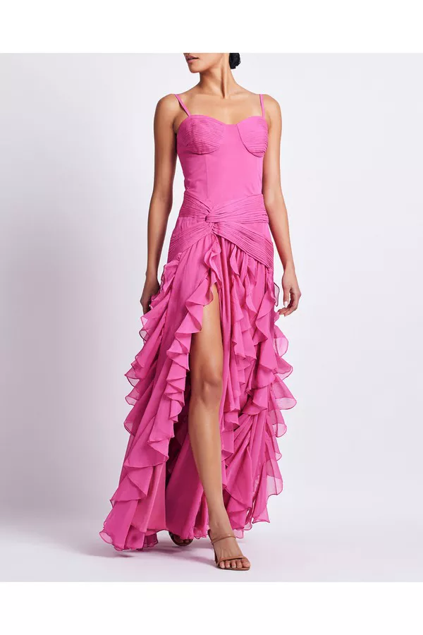 Bustier Ruffle Maxi Dress by PatBO at THE MILE