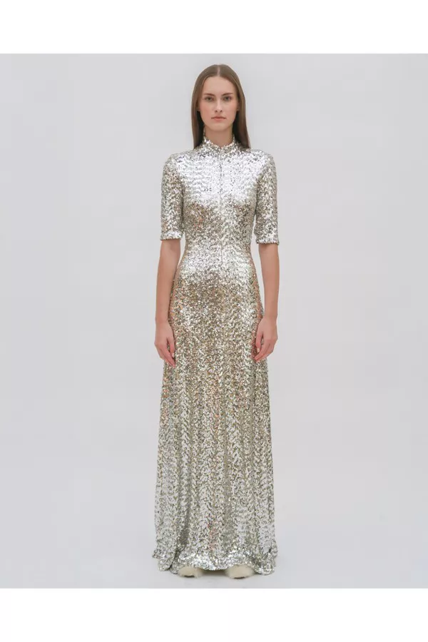 rosetta getty sequin dress Rosetta Getty Fitted Turtleneck Maxi Dress | Multi | Size 8