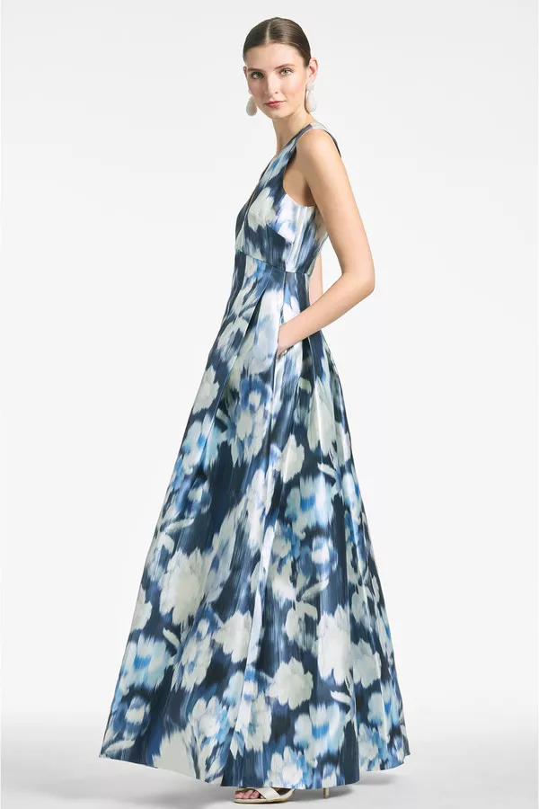 sachin and babi light blue dress Pearl Floral Tie Sleeve Gown by SACHIN BABI
