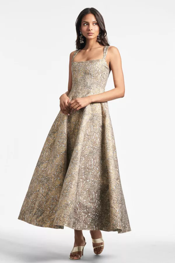 sachin and babi gold dress Sachin & Babi Embellished Short Sleeve Ball Gown – MOTHER OF main image 1