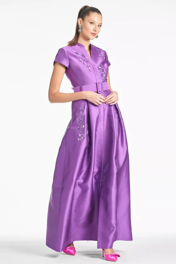 sachin and babi purple dress Sachin & Babi Cella One-shoulder Kimono-sleeve Gown In Purple