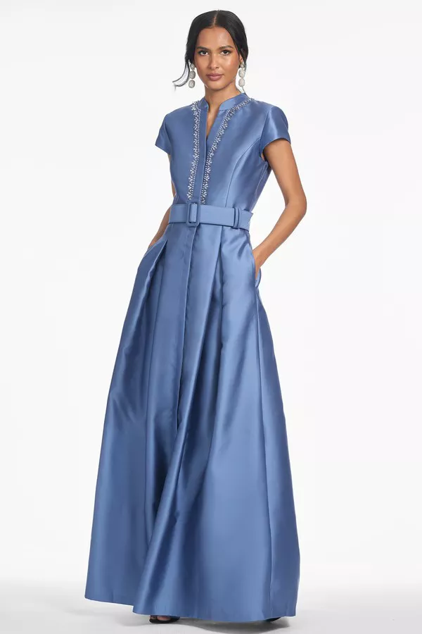 green emerald velvet dress Sachin & Babi Sleeveless V-Neck Floral Gown – MOTHER OF main image 1