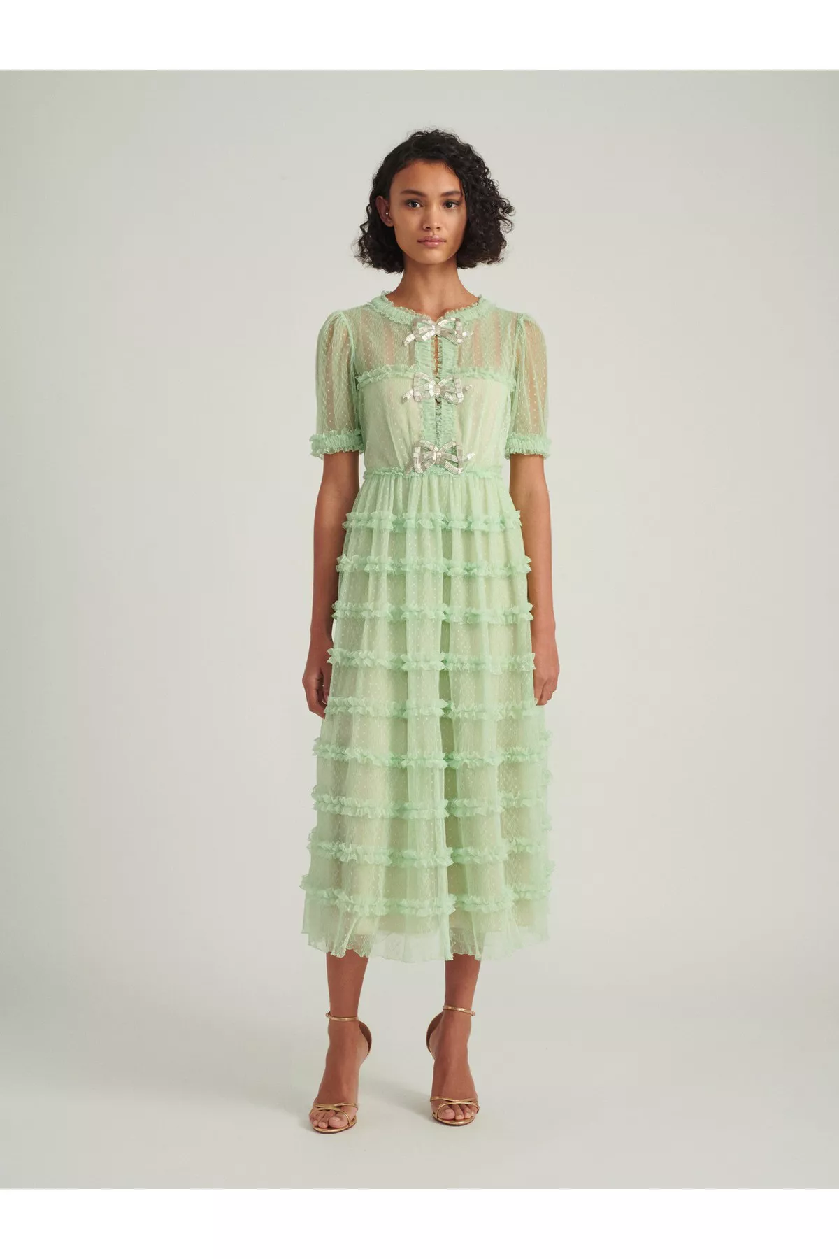 saloni camille bow dress green Studio Iris — Mint Green Foil Work Organza Lehenga M main image 0