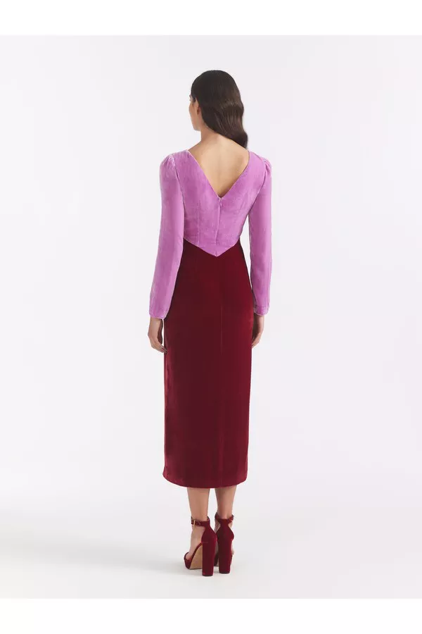 Alix Dress In Peony Red Embroidery by Saloni at THE MILE