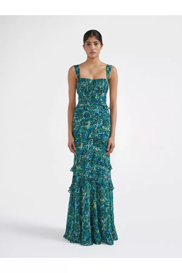 saloni green sequin dress Electric Green Sequin Draped Bow Dress