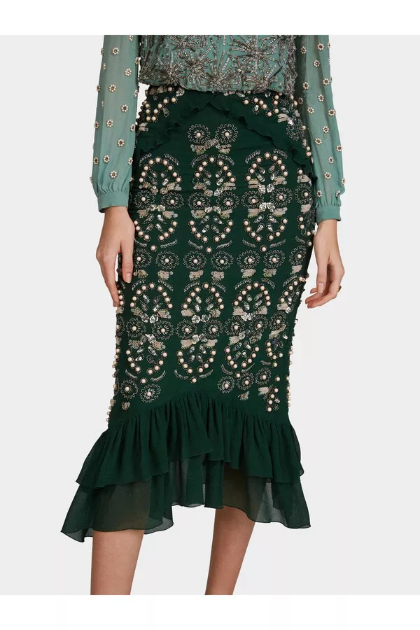 green emerald velvet dress Saloni London main image 1
