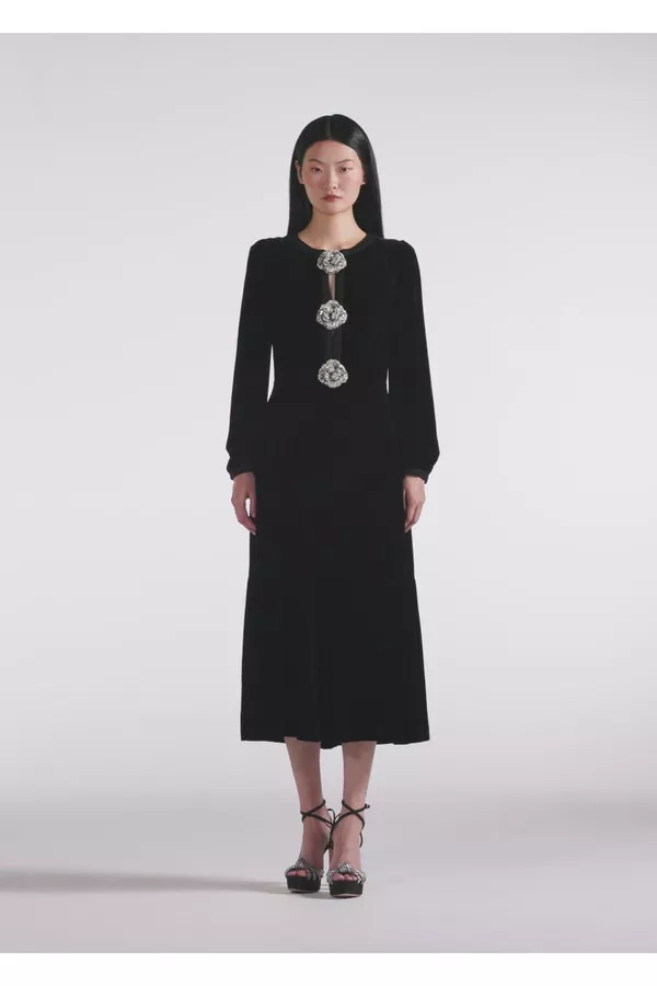 saloni black camille bows dress Mont Blanc Dress / Faded Black