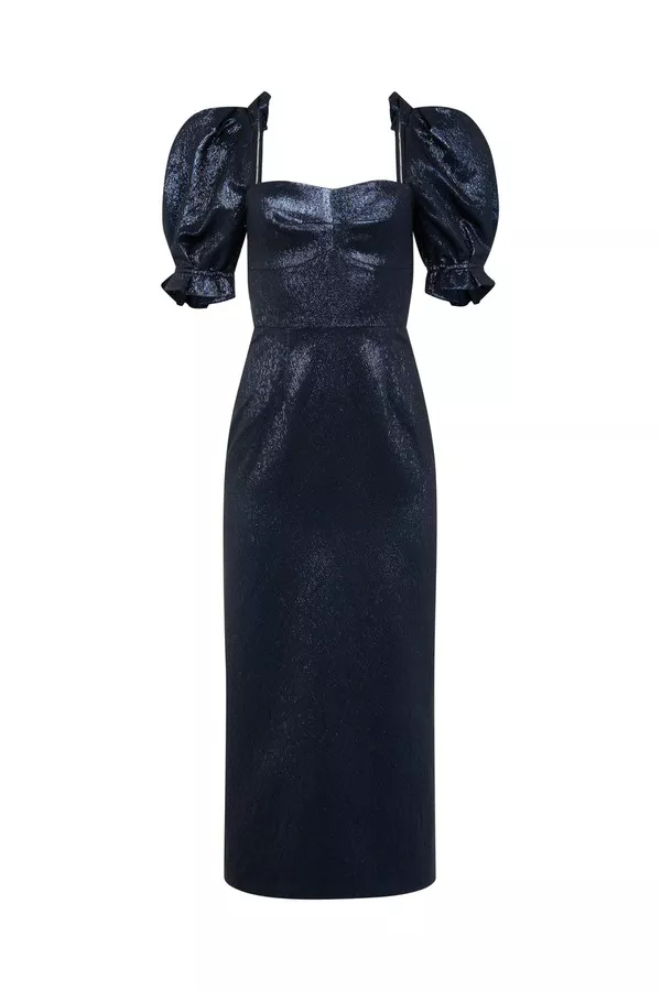 saloni metallic midnight rachel d dress Saloni Rachel D Metallic Mini Dress 4 Blue NWT