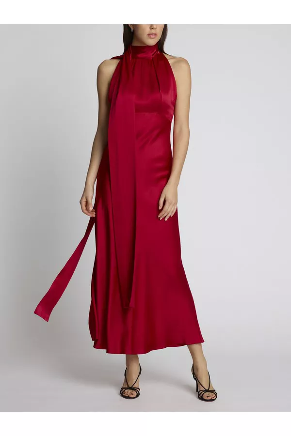 saloni michelle silk maxi dress Michelle velvet-trimmed open-back satin gown - gold