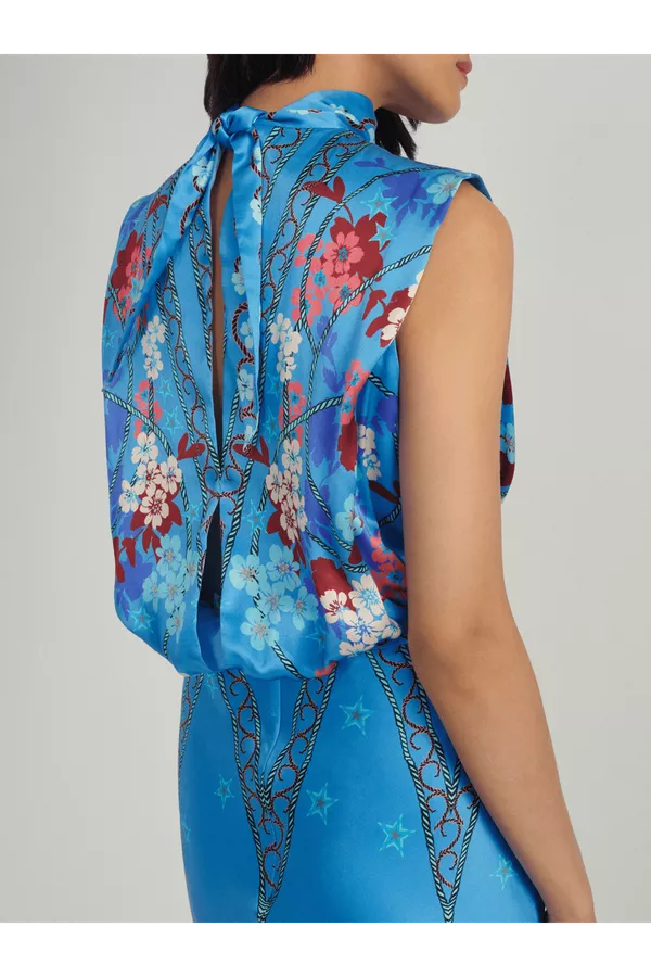 saloni sky flourish fleur midi dress Fleur Midi Dress In Sky Flourish by Saloni at THE MILE