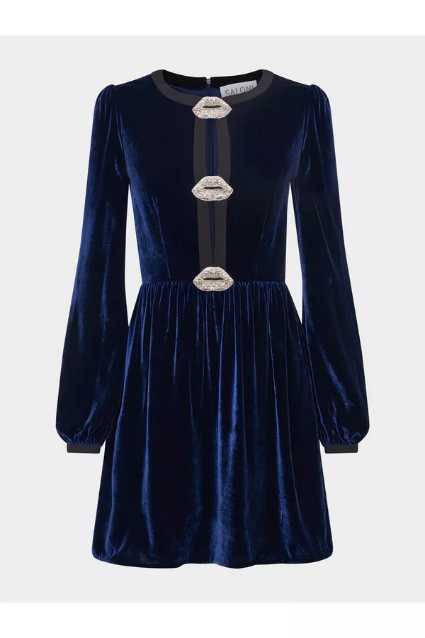 saloni black camille bows mini dress In Navy Lips by at THE MILE Color:Black Pink adorned with jeweled bows christmas formal teal dresses for