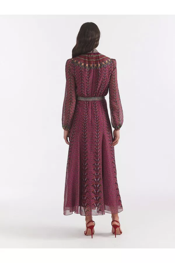 saloni burgundy dress Saloni Women's Isa Ruffle Embroidered Midi-Dress - Astilbe Burgundy