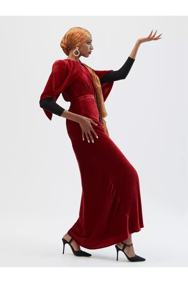 Celeste Long Dress In True Red by Saloni at THE MILE