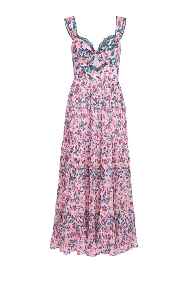 strapless open back dress Saloni Black Pink & Green Floral Laced Size 4 (S) Dress main image 1