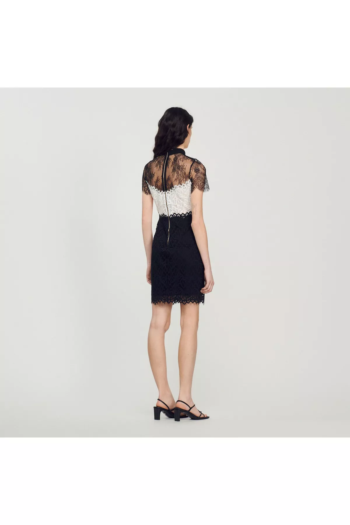 two tone lace dress sandro Sandro Butterfly Two-Tone Lace Mini Dress