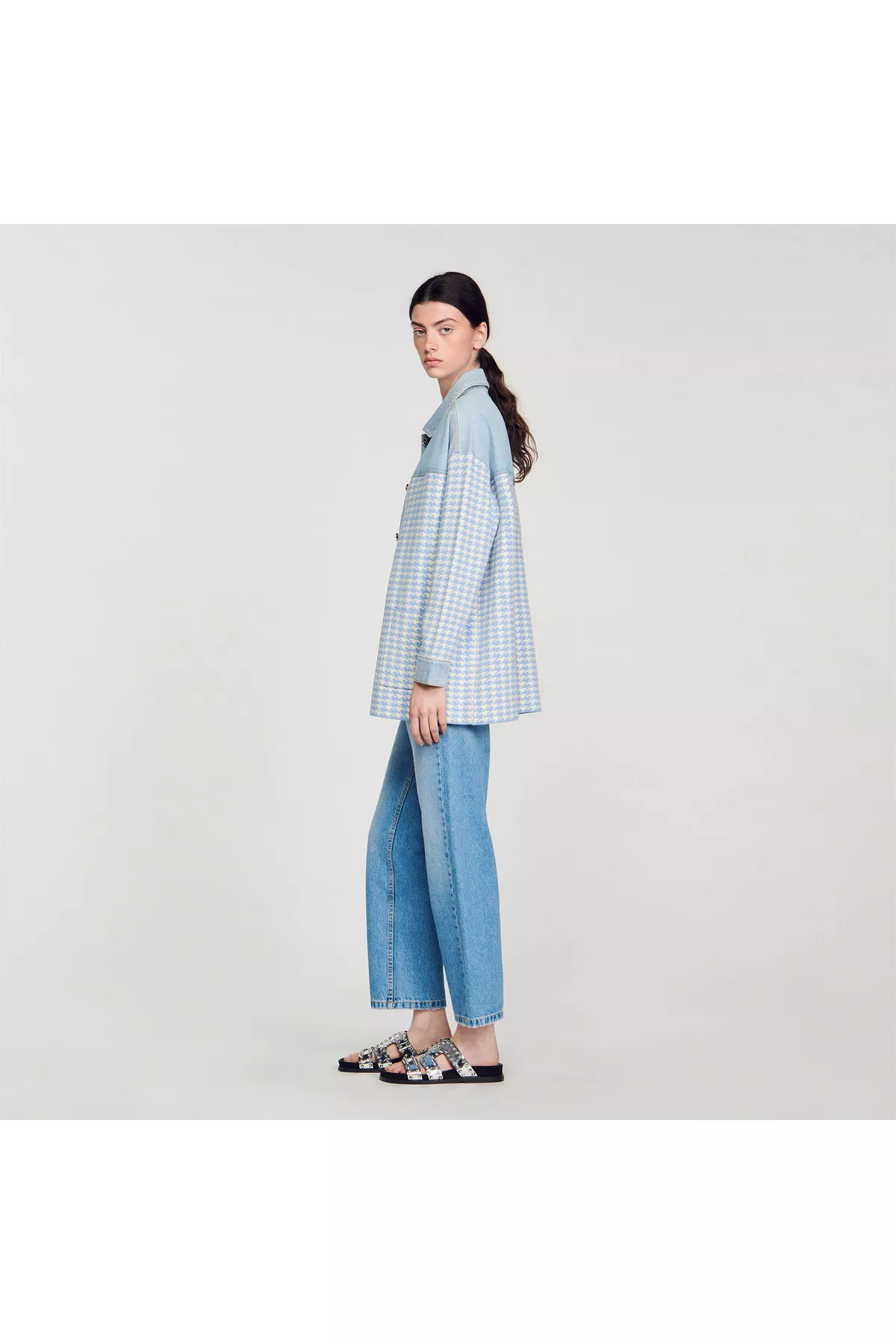 ジャケット・アウター SANDRO Long Houndstooth Coatigan Long Houndstooth Coatigan by Sandro at THE MILE
