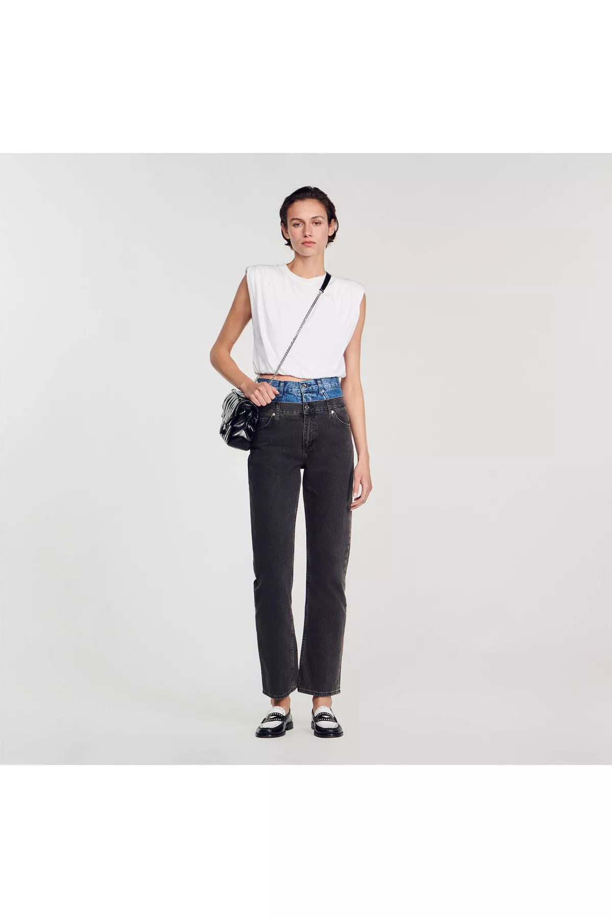 Two-Tone Double-Waisted Jeans by Sandro at THE MILE
