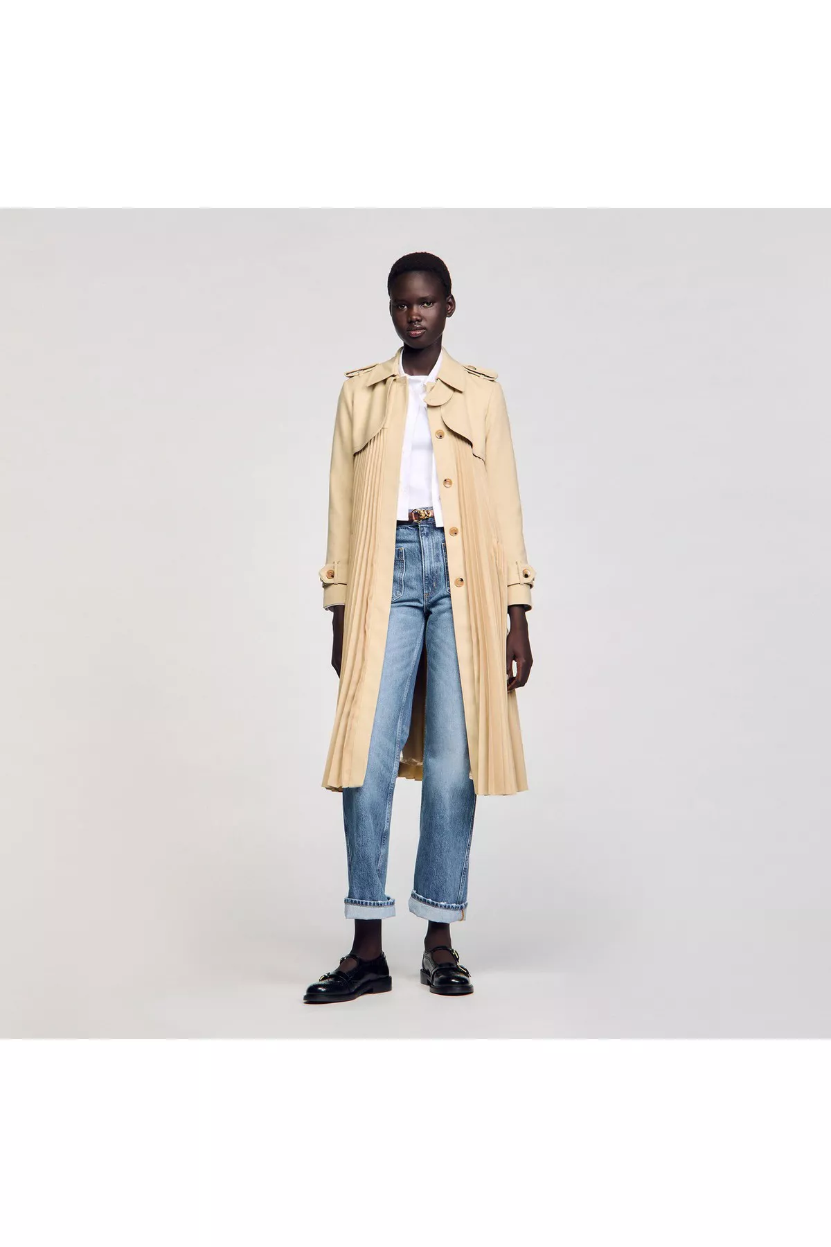 Pleated Trench Coat With Belt by Sandro at THE MILE