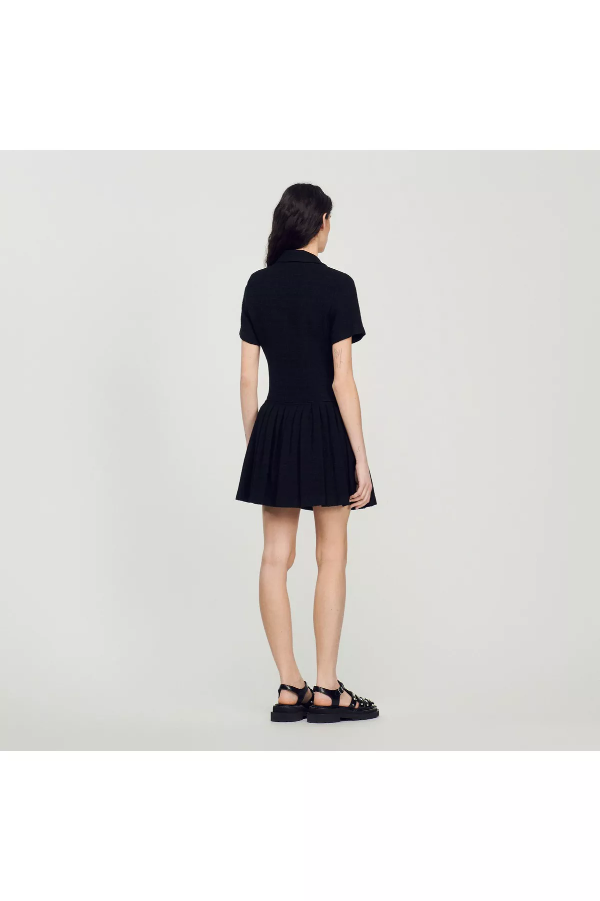 sandro short tweed coat dress Sandro Tweed-Effect Woolen Coat Dress - Neutral