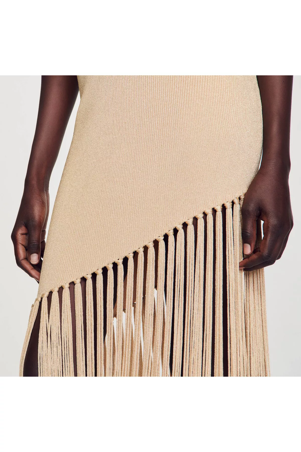 sandro asymmetric fringed dress SANDRO Asymmetrical Fringed Maxi Dress