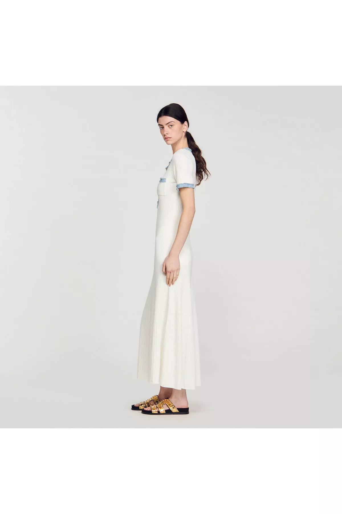 Knit And Denim Midi Dress by Sandro at THE MILE