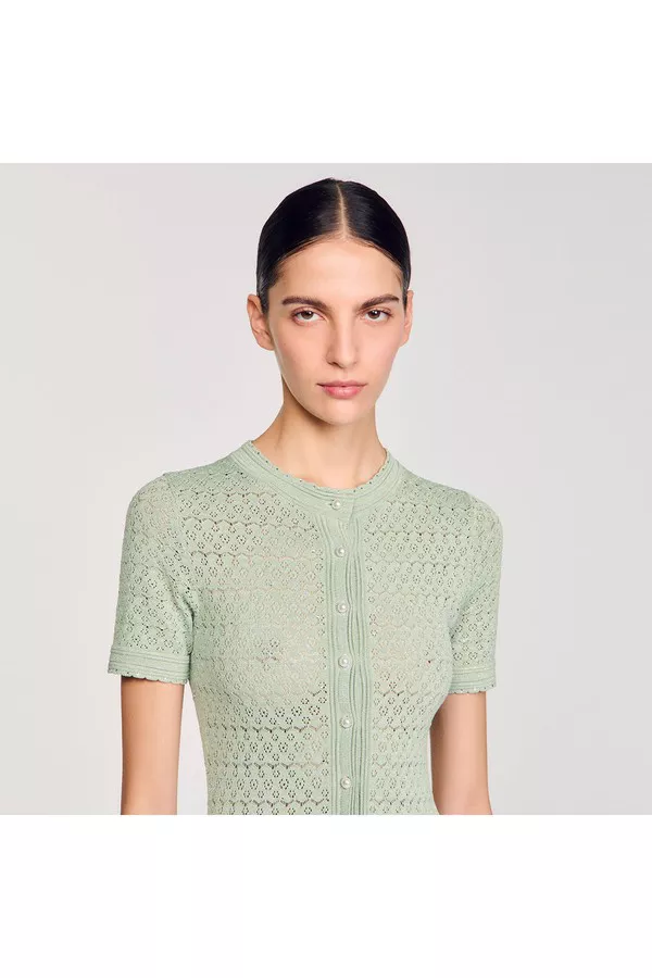 green emerald velvet dress SANDRO LILWENN KNITTED MIDI DRESS main image 0