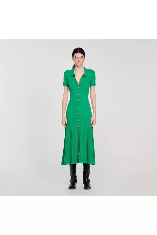 green emerald velvet dress SANDRO lurex sleeveless maxi dress - Green main image 1