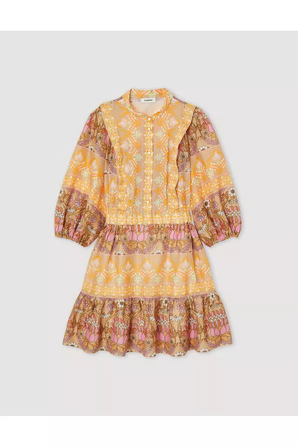 sandro short printed dress with ruffles Laurine Floral Print Ruffled Short Dress Black