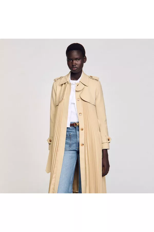 Pleated Trench Coat With Belt by Sandro at THE MILE