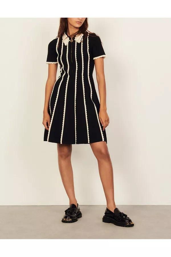 sandro two tone knit dress Sandro Women's Two Tone Mini knit Dress - Black Ecru