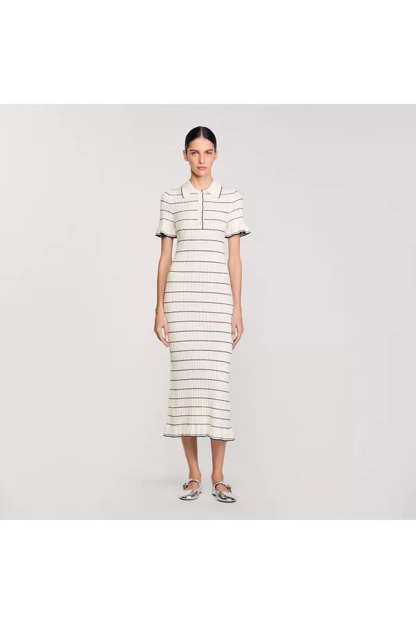 Knitted Midi Dress With Polo Neck by Sandro at THE MILE