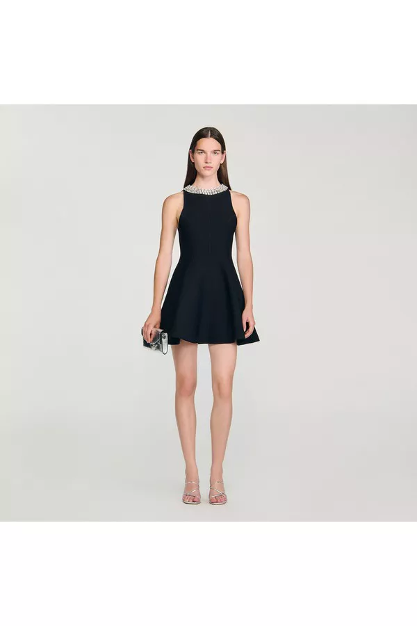 Mini Dress With Rhinestone Collar by Sandro at THE MILE