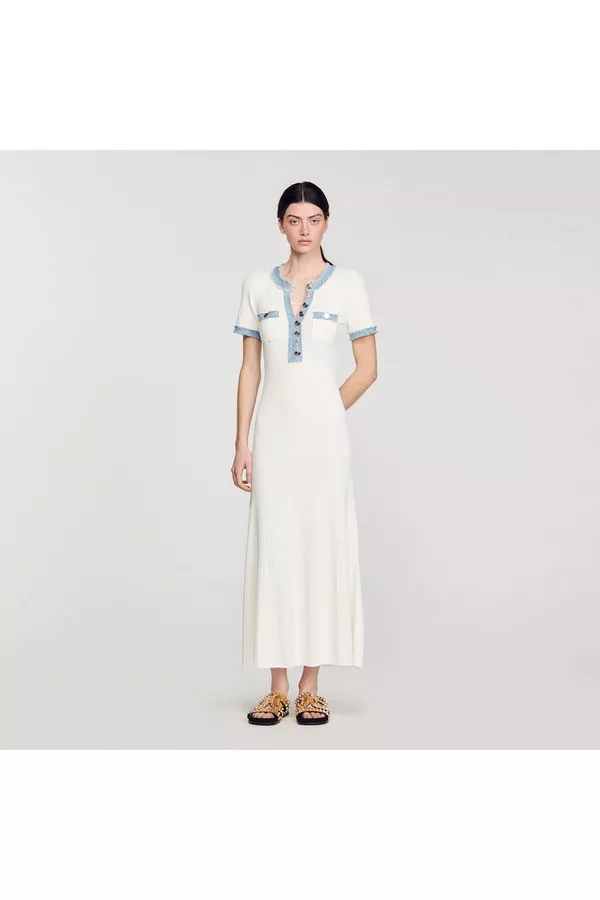 Knit And Denim Midi Dress by Sandro at THE MILE