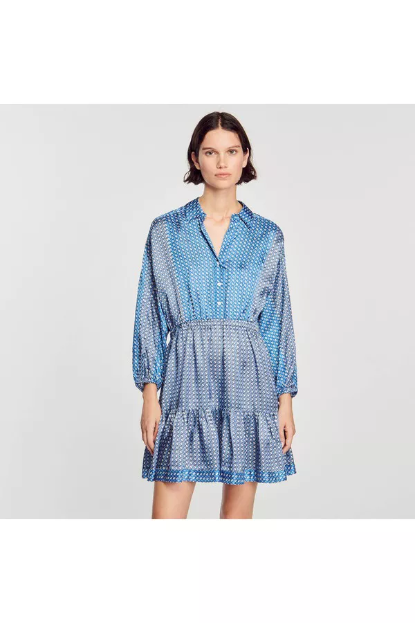 dress gold and white or blue and black original Sandro // Blue & Multicolour Tweed Dress – VSP Consignment main image 1